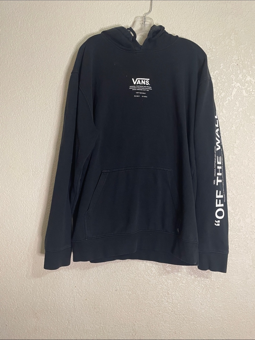 Vans Black Pullover Hoodie with White 'Off The Wall' Sleeve Print